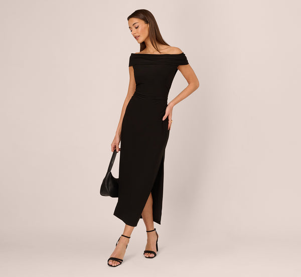 adrianna papell Off The Shoulder Jersey Maxi Dress In Black