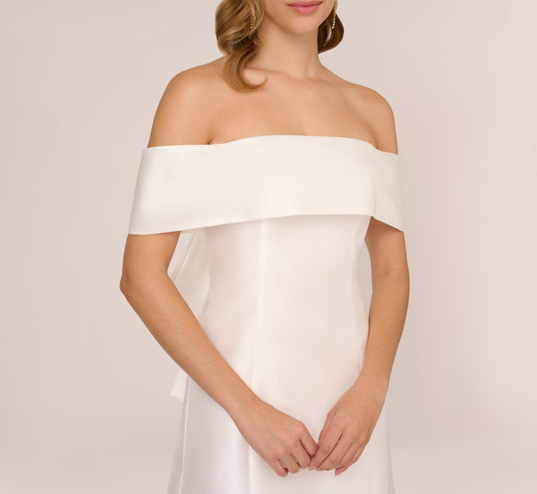 Adrianna Papell Off The Shoulder Mikado Dress With Bow Back In Ivory