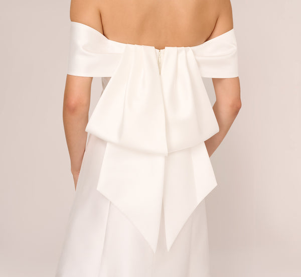 Adrianna Papell Off The Shoulder Mikado Dress With Bow Back In Ivory