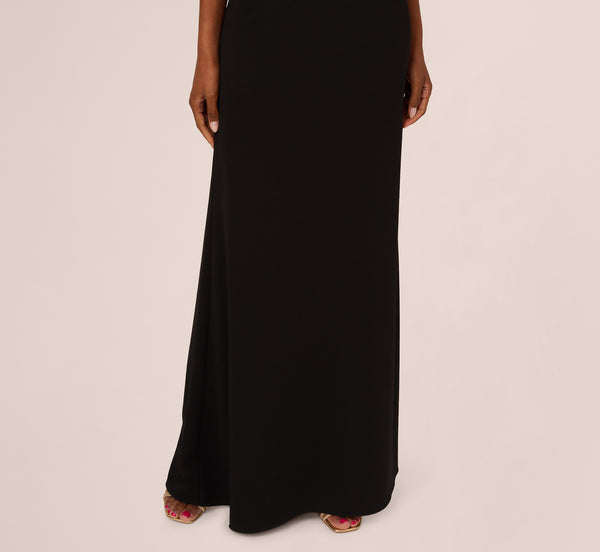 Adrianna Papell One Shoulder Color Block Bow Gown In Black Ivory