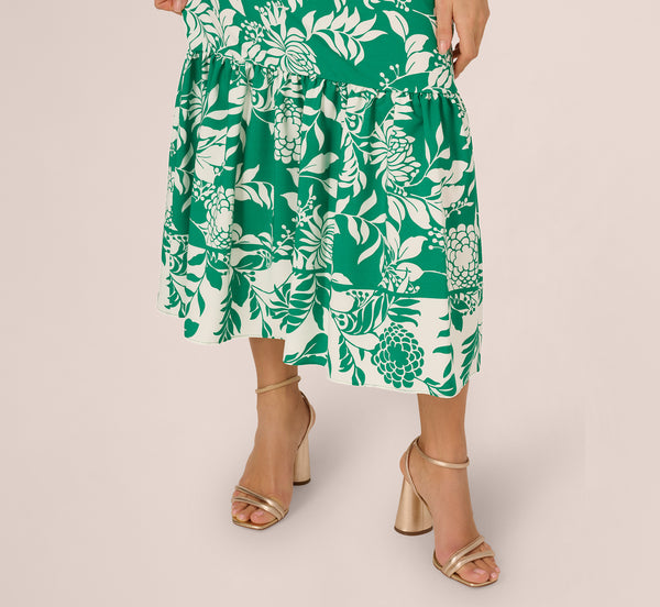 Adrianna Papell One Shoulder Floral Flounce Midi Dress In Green White