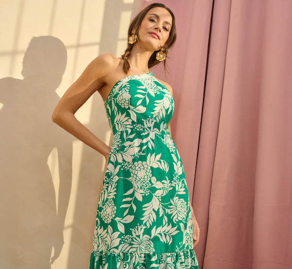 adrianna papell One Shoulder Floral Flounce Midi Dress In Green White adrianna papell One Shoulder Floral Flounce Midi Dress In Green White