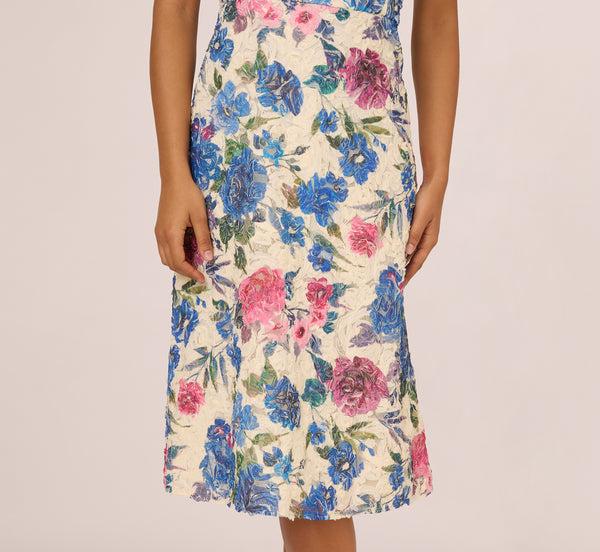 Adrianna Papell One Shoulder Floral Soutache Midi Dress In Alabaster Multi