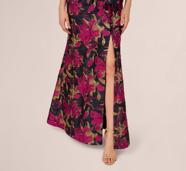 Adrianna Papell One Shoulder Jacquard Dress In Navy Pink