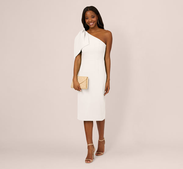 adrianna papell One Shoulder Midi Dress With Bow Accent In Ivory adrianna papell One Shoulder Midi Dress With Bow Accent In Ivory