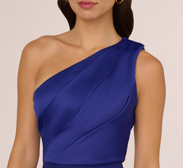 Adrianna Papell One Shoulder Ruffle Midi Sheath Dress In Dark Blue Violet
