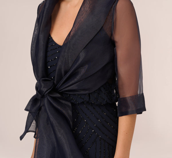 Adrianna Papell Organza Wrap Jacket With Short Sleeves In Midnight