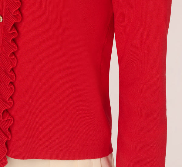 Adrianna Papell Pearl Button Ruffle Pullover In Red Lava