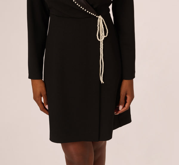 Adrianna Papell Pearl Wrap Blazer Short Dress In Black