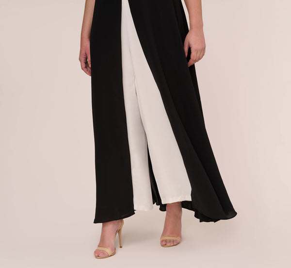Adrianna Papell Plus Size Colorblock Jumpsuit With Skirt Overlay In Black Ivory