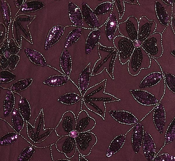 Adrianna Papell Plus Size Hand Beaded Short Sleeve Floral Godet Gown In Night Plum