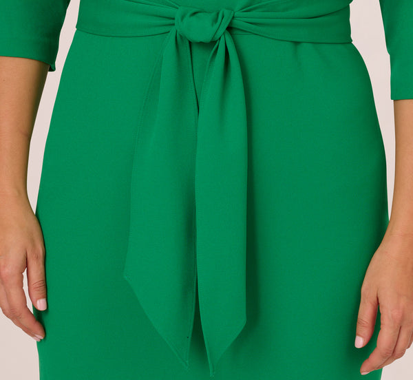 Adrianna Papell Plus Size Knit Crepe Bow Sheath Dress With Three Quarter Sleeves In Vivid Green