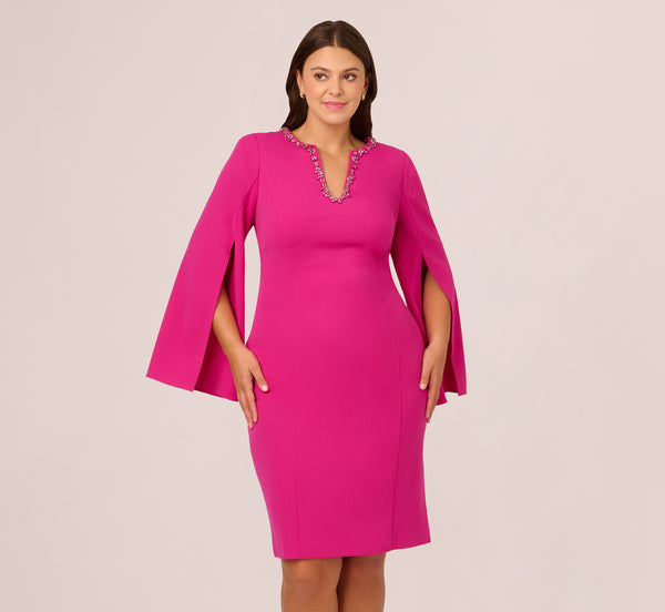 Adrianna Papell Plus Size Knit Crepe Jewel Short Dress In Berry Rose