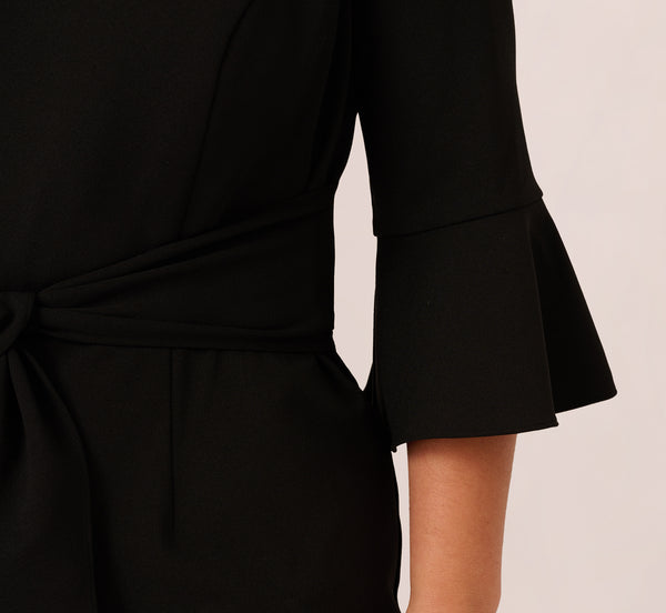 Adrianna Papell Plus Size Knit Crepe Wide Leg Jumpsuit With Bell Sleeves In Black