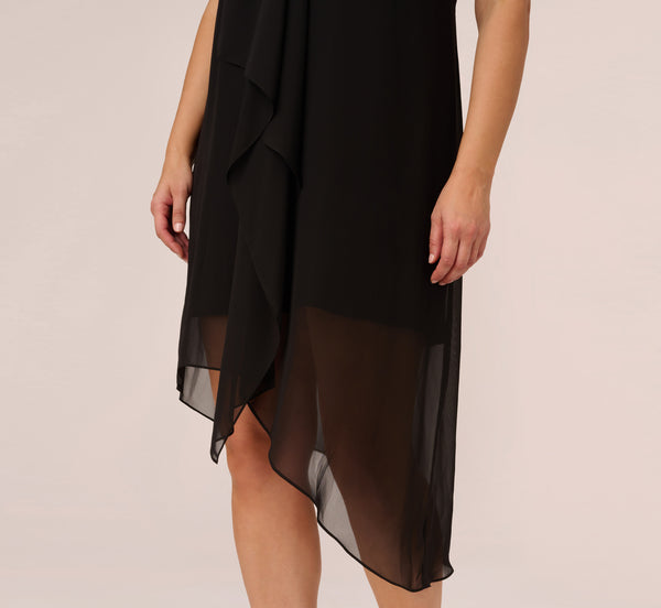 Adrianna Papell Plus Size Sleeveless Chiffon Dress With Cascading Details In Black