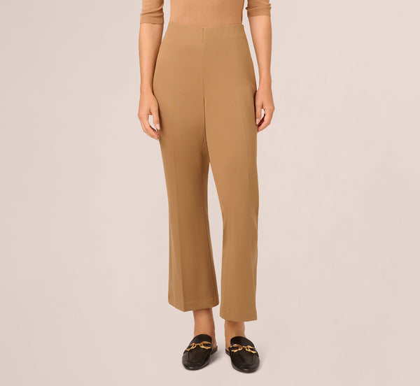 Adrianna Papell Ponte Knit Pull On Pant With Kick Flare Hem In Rich Camel