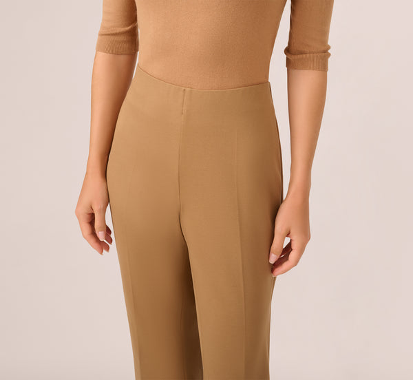Adrianna Papell Ponte Knit Pull On Pant With Kick Flare Hem In Rich Camel