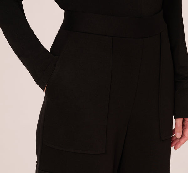Adrianna Papell Ponte Knit Wide Leg Cargo Pant In Black