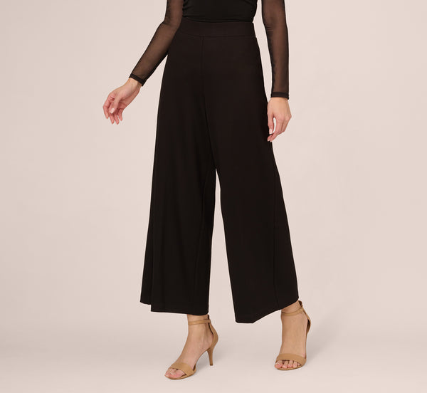 Adrianna Papell Ponte Knit Wide Leg Pants With Elastic Waist In Black