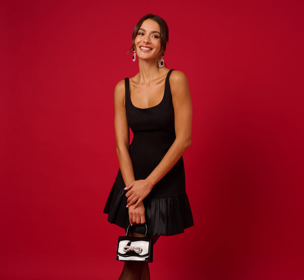 adrianna papell Ponte Taffeta Drop Waist Flounce Dress In Black adrianna papell Ponte Taffeta Drop Waist Flounce Dress In Black