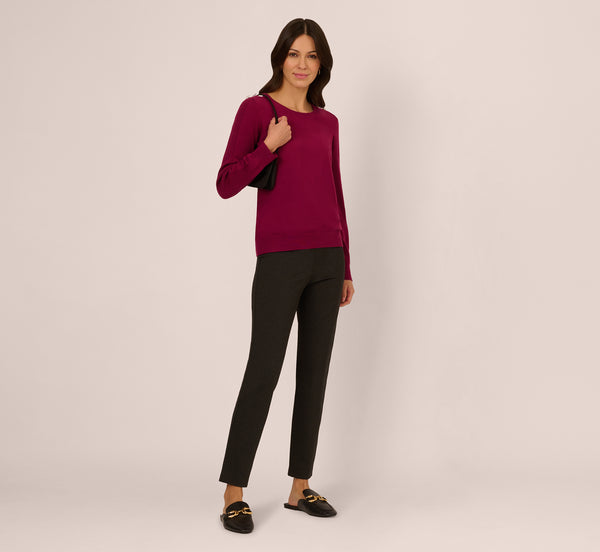 adrianna papell Ribbed Detail Embellished Pullover Sweater In Wine Berry
