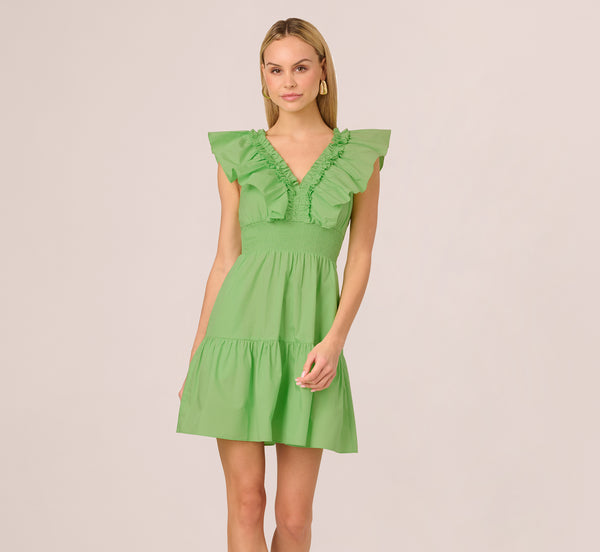 Adrianna Papell Ruffle Collar Flounce Mini Dress In Lime