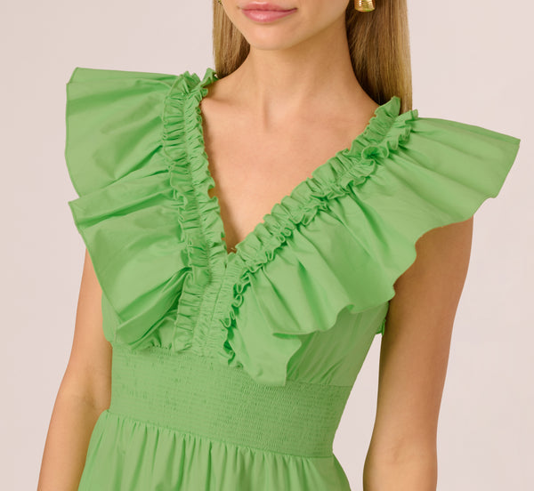 Adrianna Papell Ruffle Collar Flounce Mini Dress In Lime