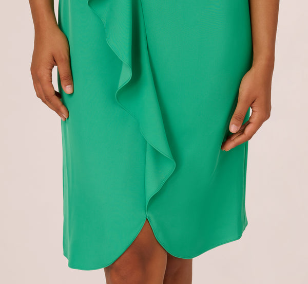 Adrianna Papell Ruffle Popover Midi Dress With Chain Halter Neckline In Flora Green