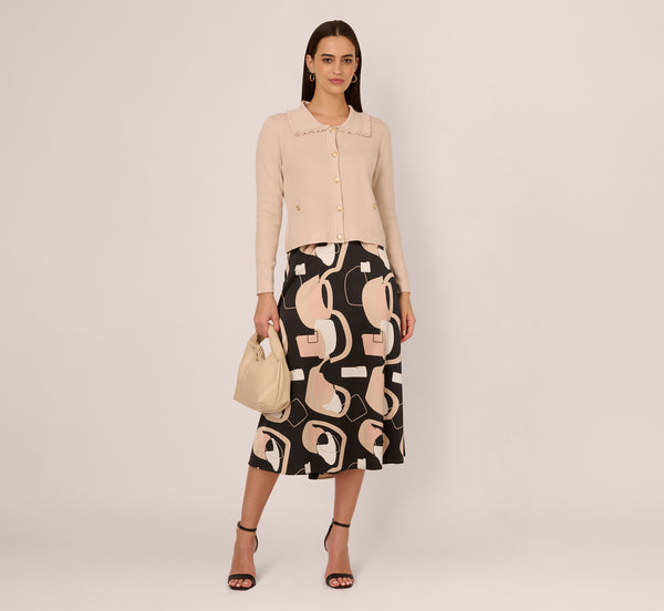 adrianna papell Ruffle Sailor Collar Cardigan In Oat Milk adrianna papell Ruffle Sailor Collar Cardigan In Oat Milk