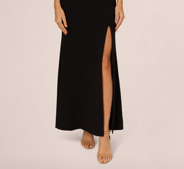 Adrianna Papell Scalloped Collar Tuxedo Mermaid Gown In Black