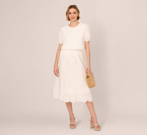 Adrianna Papell Short Sleeve 3D Eyelet Top In White