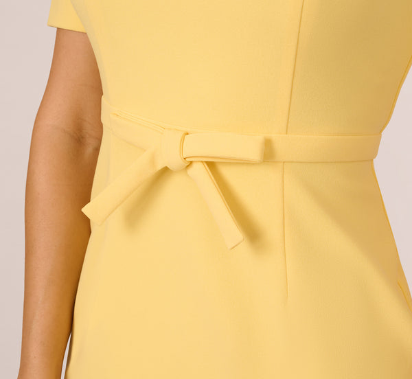 Adrianna Papell Short Sleeve Bow Waist Sheath Dress In Warm Sun