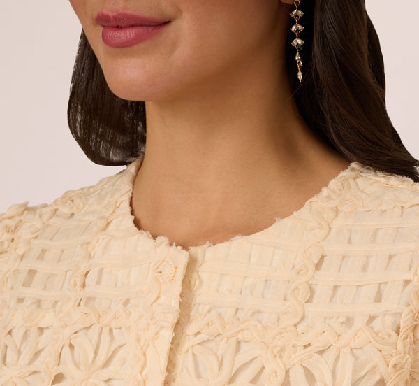 Adrianna Papell Short Sleeve Chiffon Soutache Jacket In Cannoli Cream