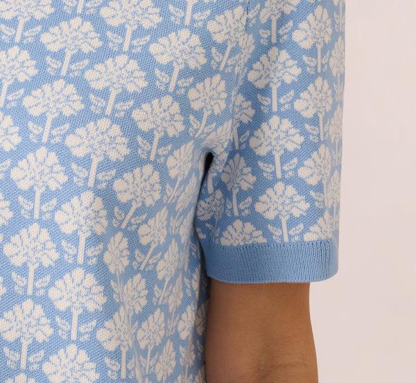 Adrianna Papell Short Sleeve Jacquard Pattern Sweater In Angelfalls