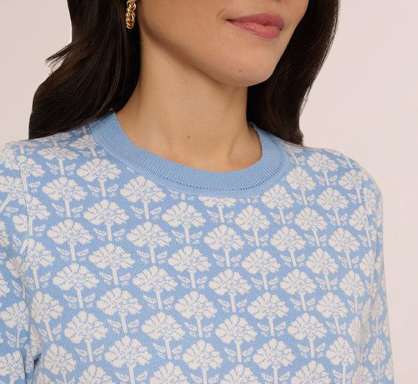 Adrianna Papell Short Sleeve Jacquard Pattern Sweater In Angelfalls