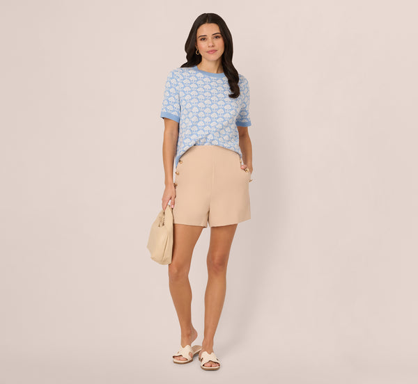 adrianna papell Short Sleeve Jacquard Pattern Sweater In Angelfalls