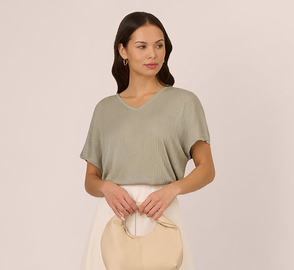Adrianna Papell Short Sleeve Lightweight Rib Knit Sweater Top In Seafoam Mist