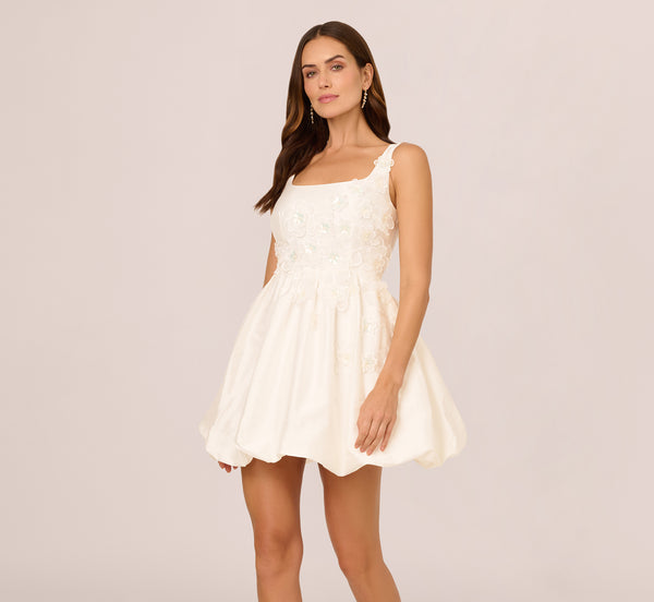 Adrianna Papell Sleeveless 3D Floral Taffeta Bubble Dress In Ivory