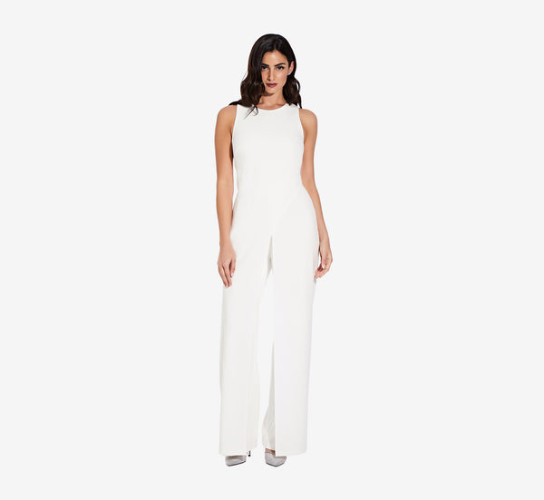 adrianna papell Sleeveless Asymmetrical Jumpsuit In Ivory