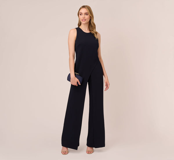 Adrianna Papell Sleeveless Asymmetrical Jumpsuit In Midnight