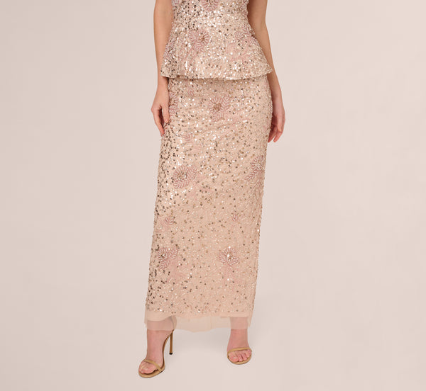 Adrianna Papell Sleeveless Beaded Peplum Dress In Shell