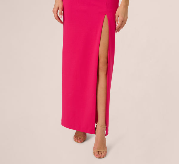 Adrianna Papell Sleeveless Beaded Plunge Neck Gown In Geranium