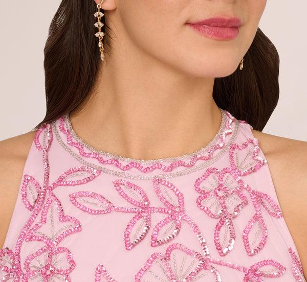 Adrianna Papell Sleeveless Blouson Mermaid Gown With Jasmine Beading In Pink Lace