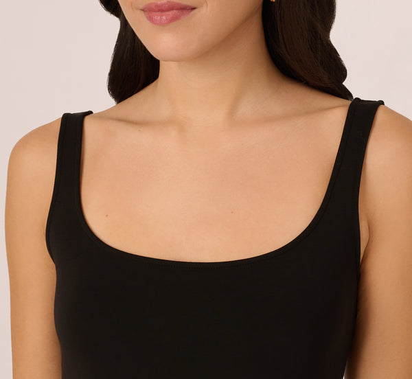 Adrianna Papell Sleeveless Crochet Hem Mini Dress In Black Ecru