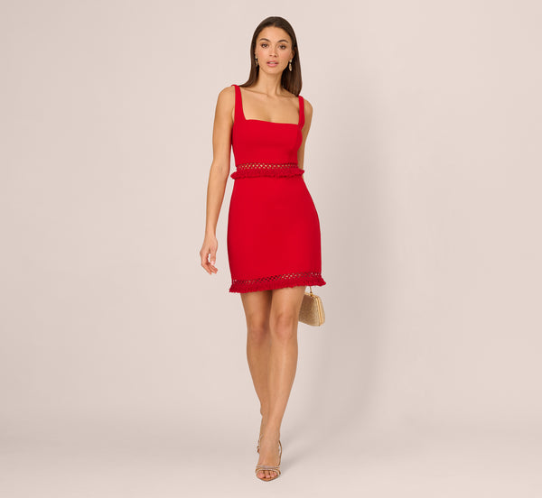 adrianna papell Sleeveless Cutout Fringe Trim Mini Dress In Hot Pepper