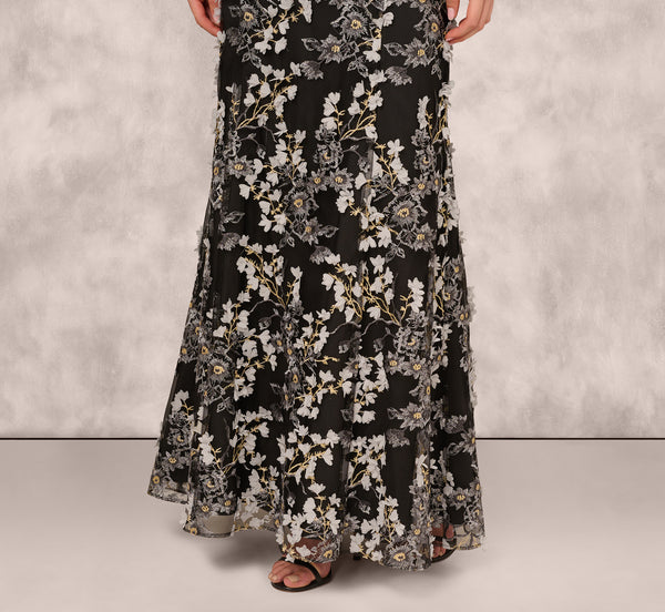 Adrianna Papell Sleeveless Embroidered A Line Gown In Grey Multi