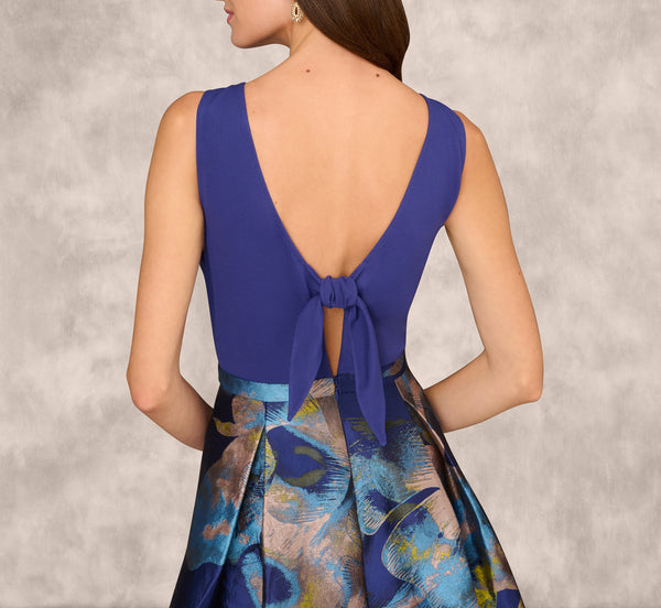 Adrianna Papell Sleeveless Floral Jacquard Combo Ballgown In Blue Yellow Multi