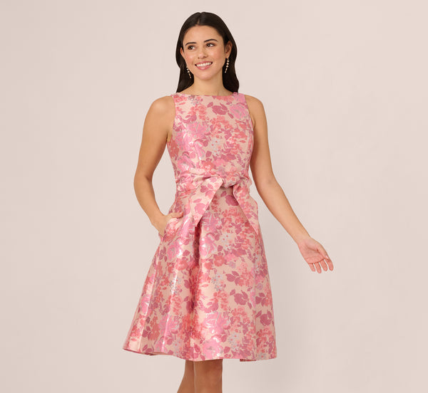 Adrianna Papell Sleeveless Floral Jacquard Fit And Flare Dress In Pink Multi