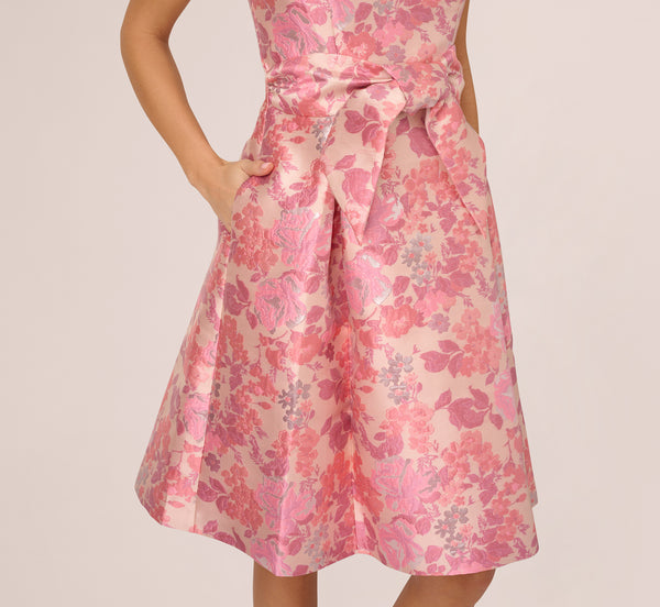 Adrianna Papell Sleeveless Floral Jacquard Fit And Flare Dress In Pink Multi