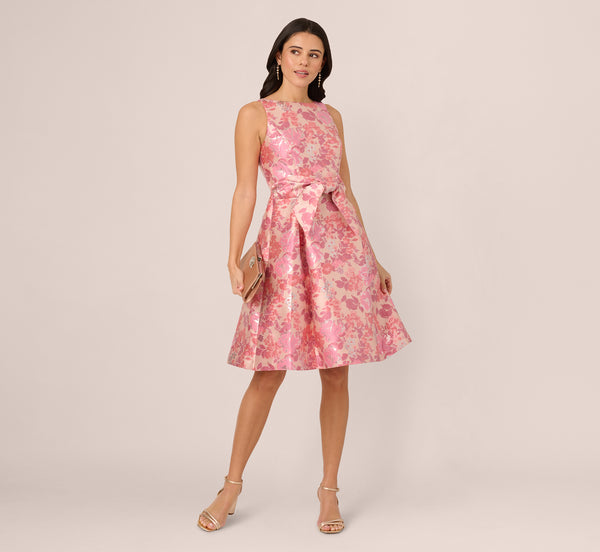 adrianna papell Sleeveless Floral Jacquard Fit And Flare Dress In Pink Multi
